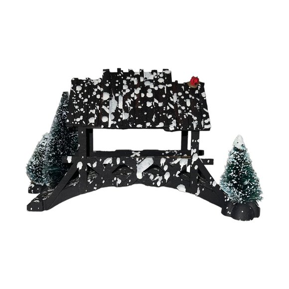 Vtg Lemax Wooden Bridge With Trees Chrstmas Village Table Accent Snow Holiday - Picture 2 of 12